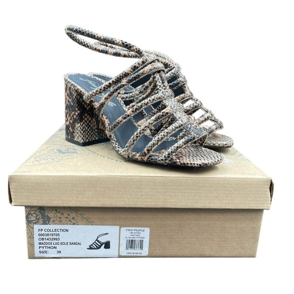 Free People Colette Sandals Size 9 Leather Strappy Platform Heel Python New boho - Picture 1 of 7